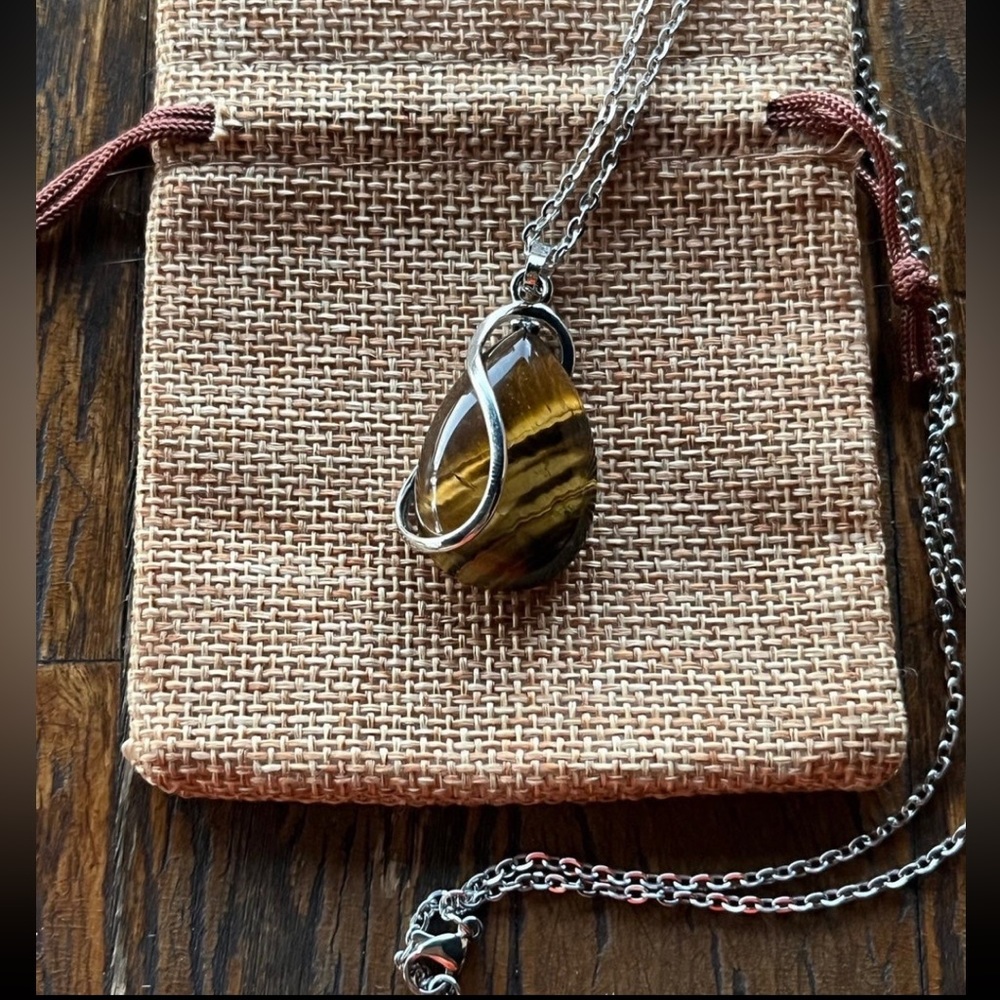 Tigers Eye Necklace Tigers Eye Pendant with Stainless Steel Chain